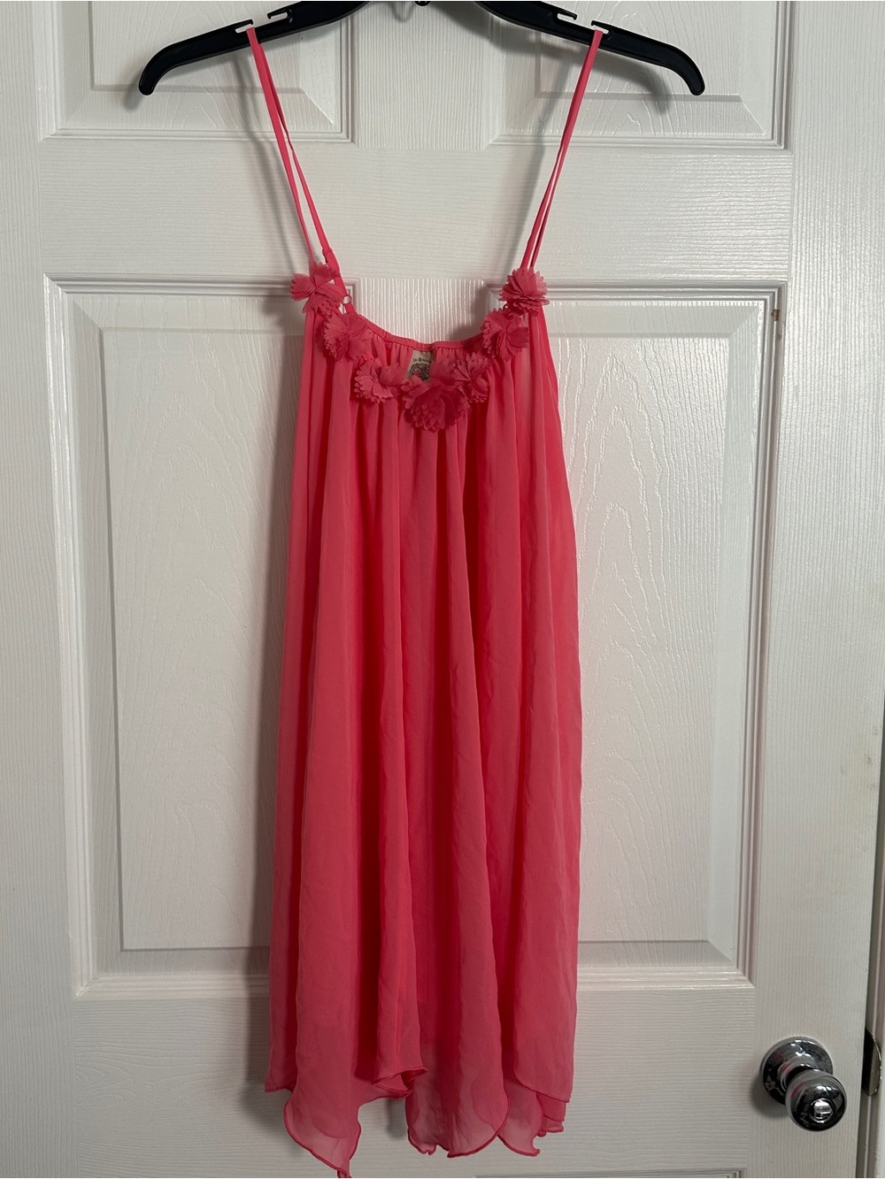 In Bloom Coral Pink Floral-Embellished Spaghetti Strap Chemise
